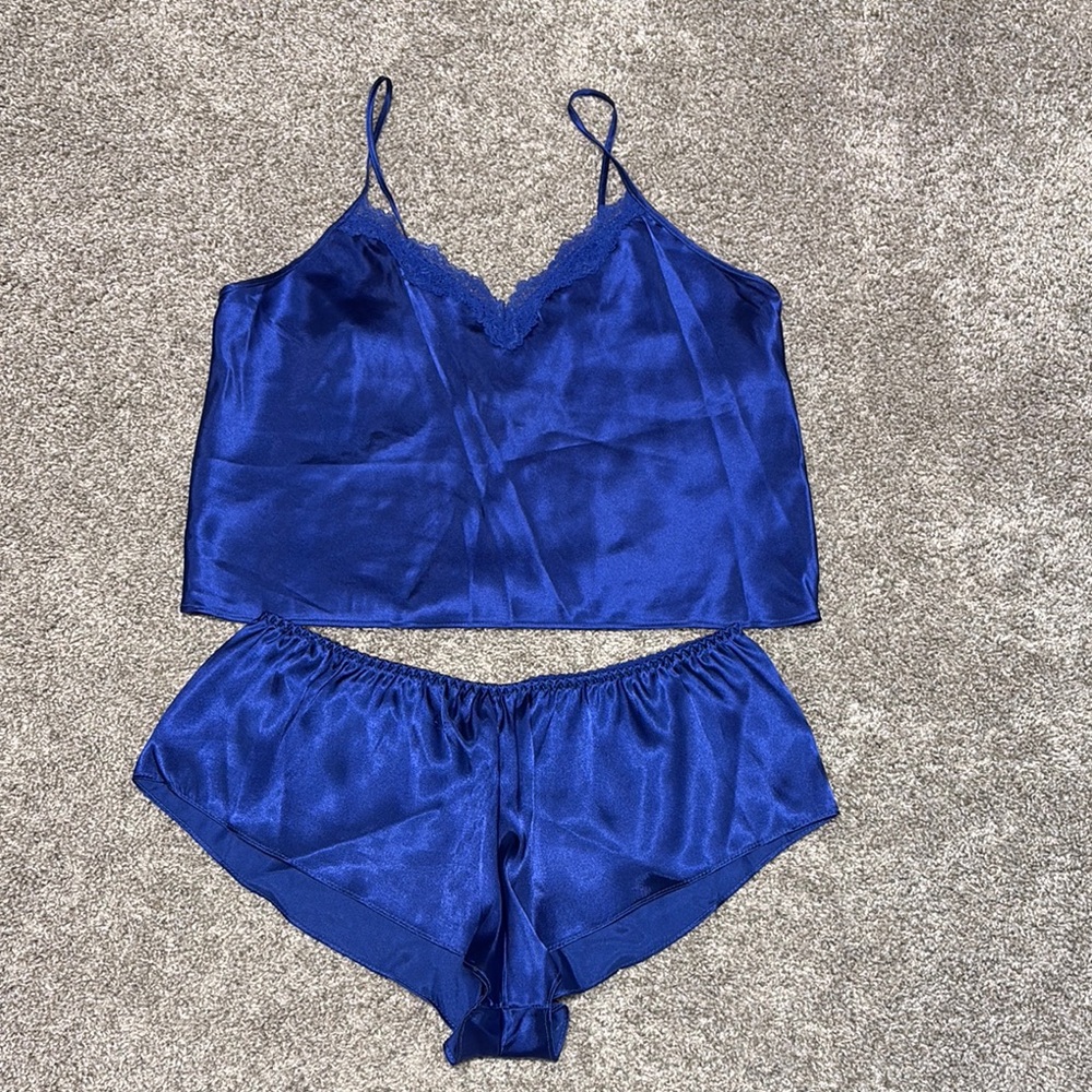 Royal Blue Pajama Set with Silky Camisole and Comfortable Shorts